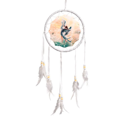 16cm dreamcatcher featuring angel artwork by Natasha Faulkner with decorative feathers, webbing, and spiritual-inspired design.