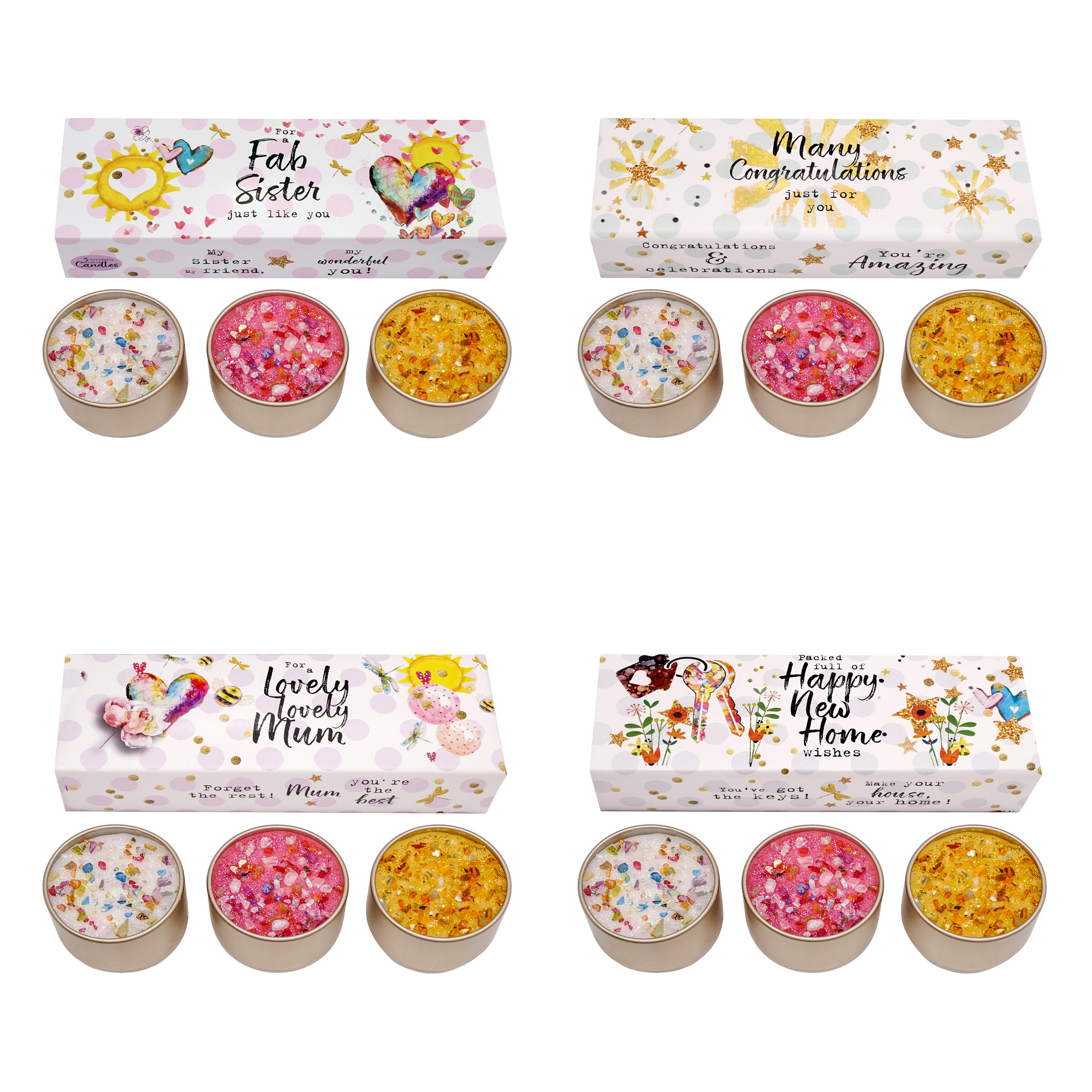 3 Pack Scented Glitter Candles - Various Slogans - Mum - Friend - Birthday Etc