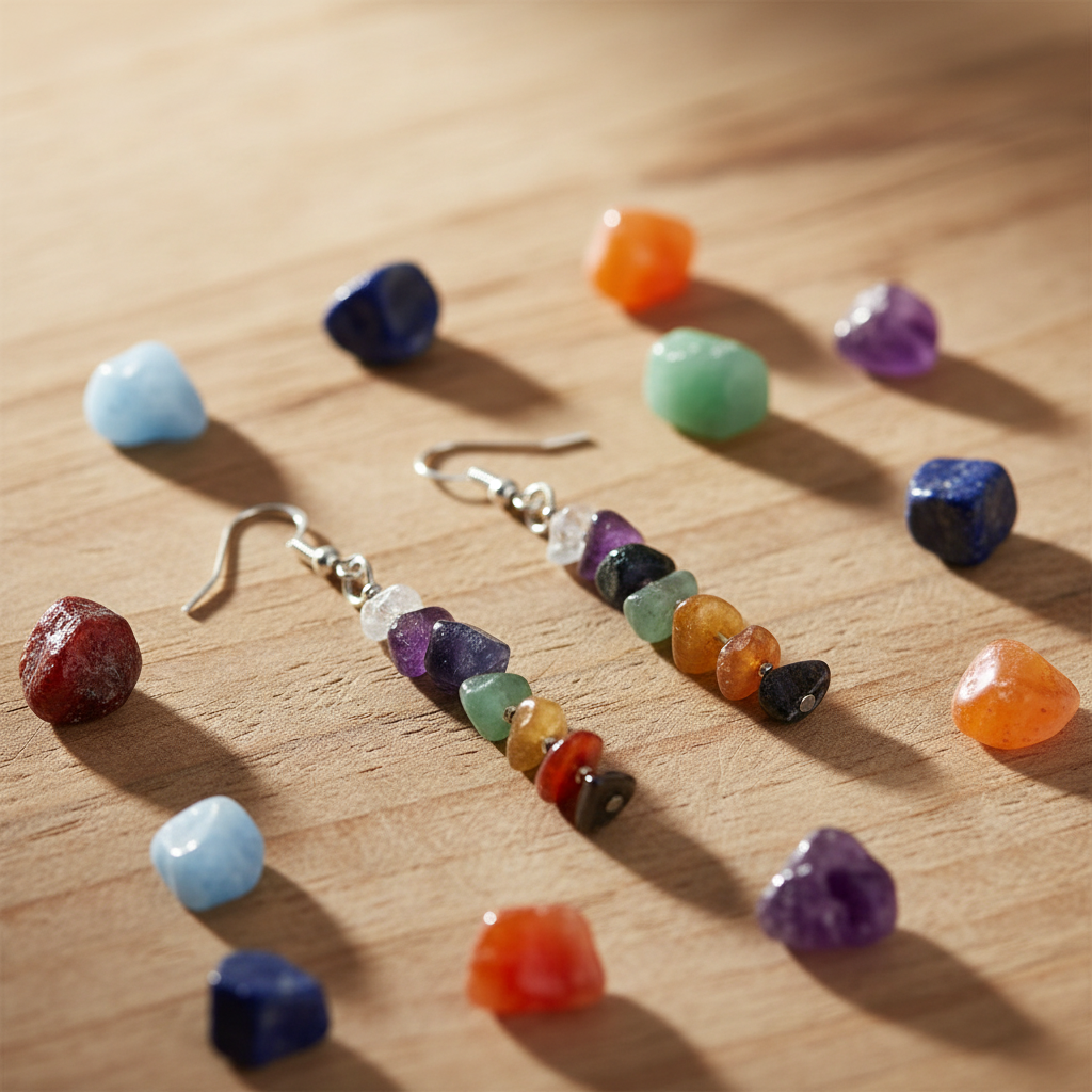 7 Chakra Crystal Stone Chip Earrings - Lifestyle 1