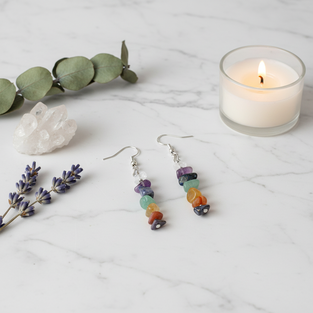 7 Chakra Crystal Stone Chip Earrings - Lifestyle 2
