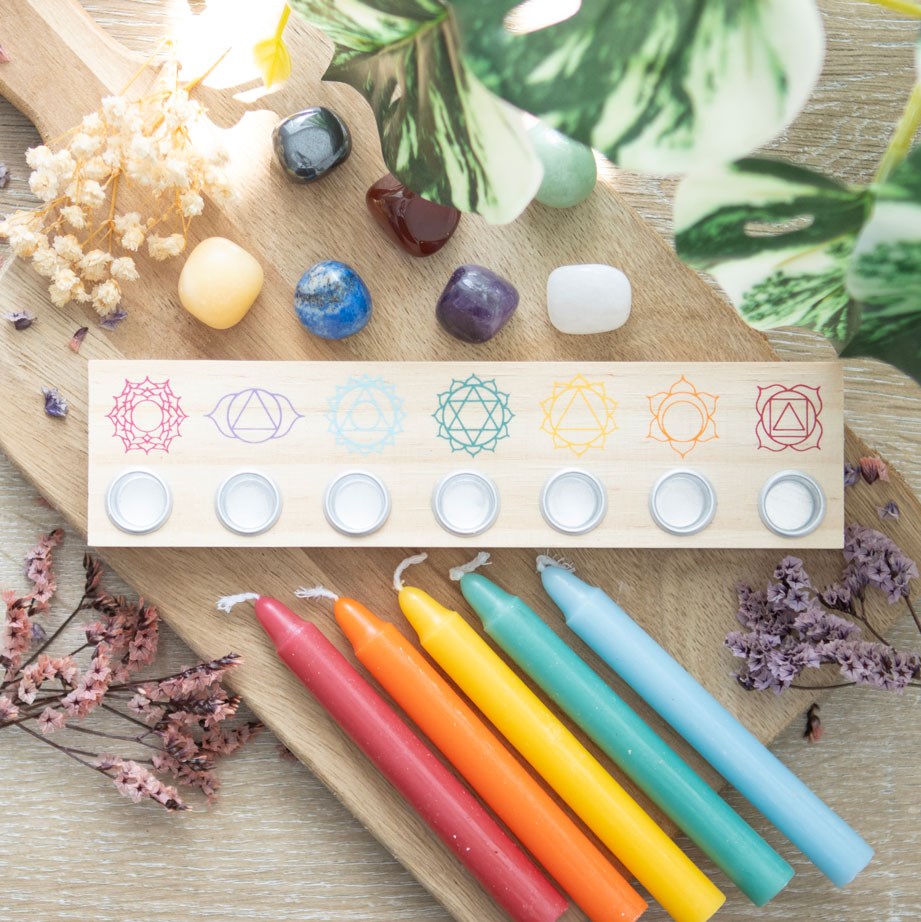 7 Chakras Wooden Energy Candle Holder