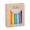 Pack of 14 unscented chakra energy candles in assorted colours, suitable for meditation, rituals, and decorative use.
