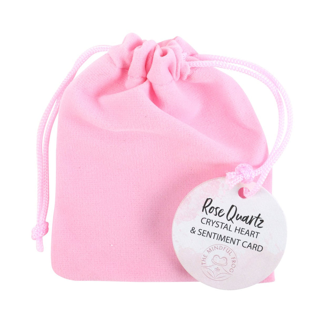 I Love You Rose Quartz Crystal Heart In Drawstring Bag