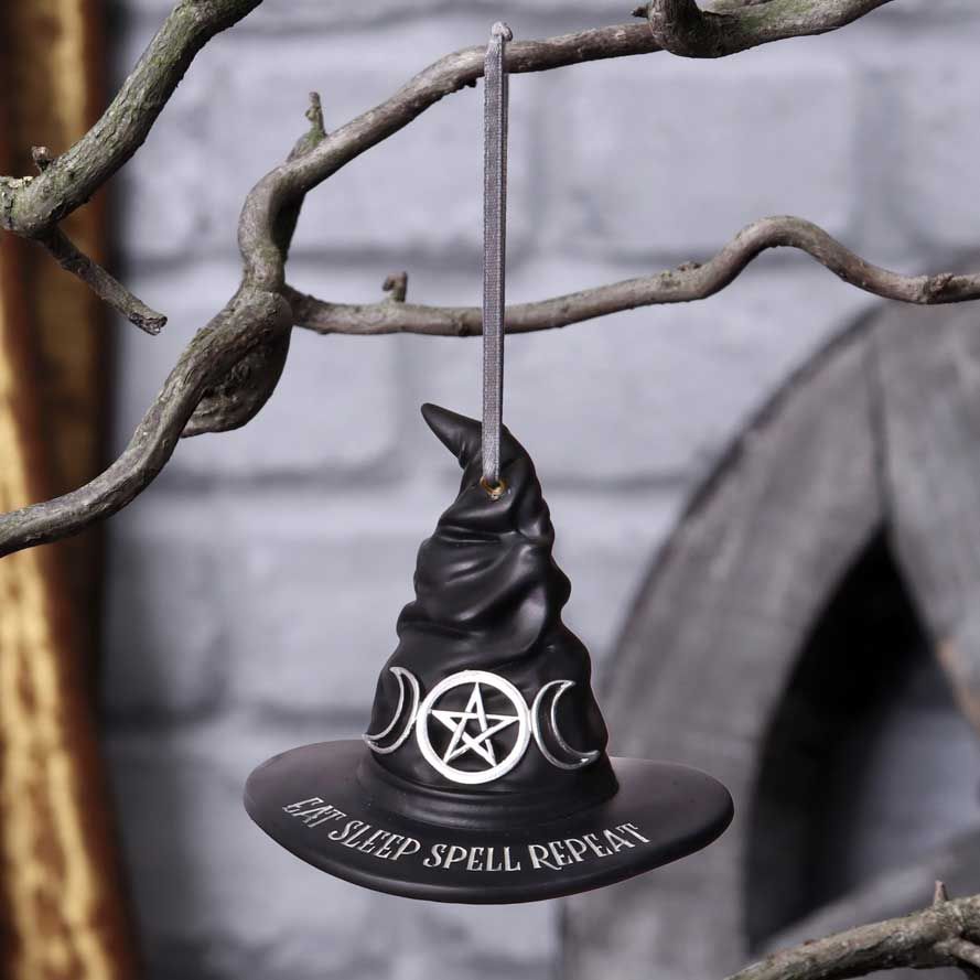 Eat Sleep Spell Repeat Nemesis Now Hanging Witches Hat Decoration