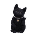 Metallic black cat figurine making rock hand sign, bold and quirky decor piece