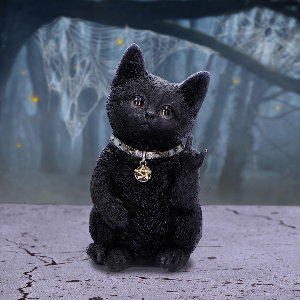Metallicat Black Cat Throwing Rock Hand Sign