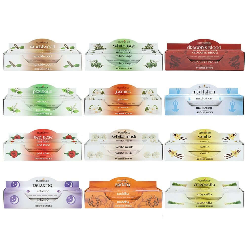 Elements incense sticks and cones in various scents, ideal for relaxation and ambience