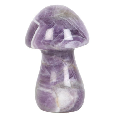Amethyst Crystal Mushroom Carving & Drawstring Bag