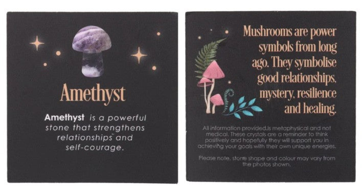 Amethyst Crystal Mushroom Carving & Drawstring Bag