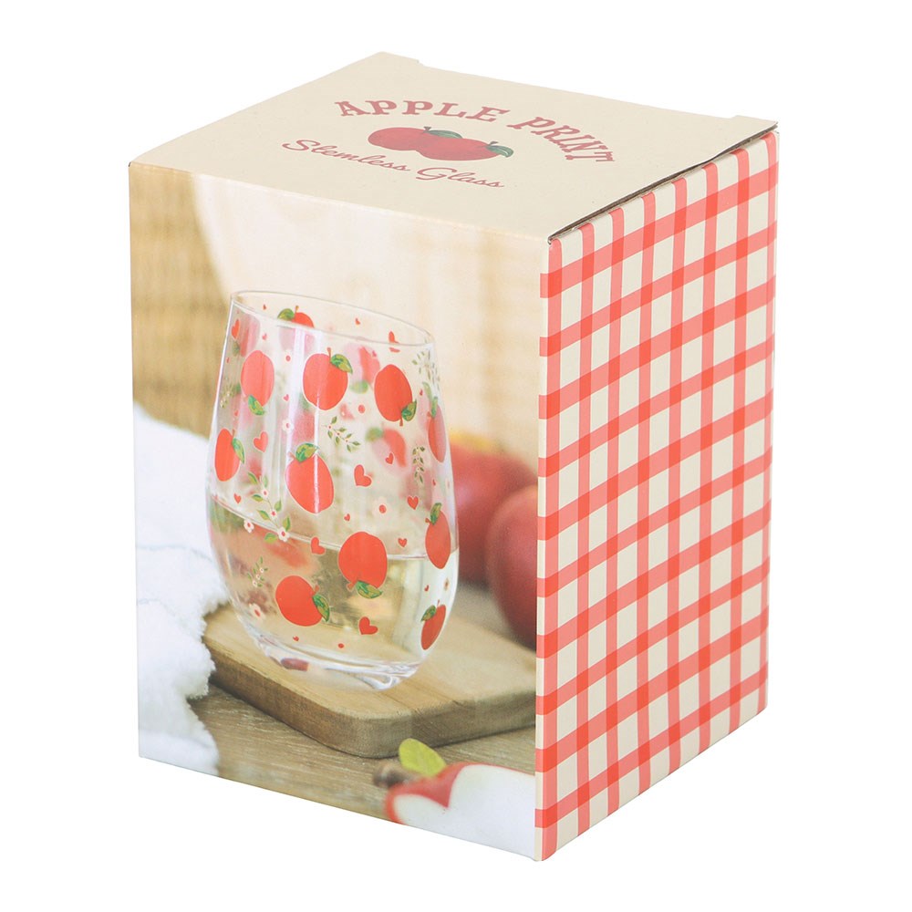 Apple Print Stemless Wine Glass