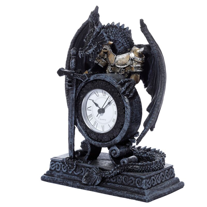 Gothic Armoured Dragon Mantel Shelf Clock 20cm