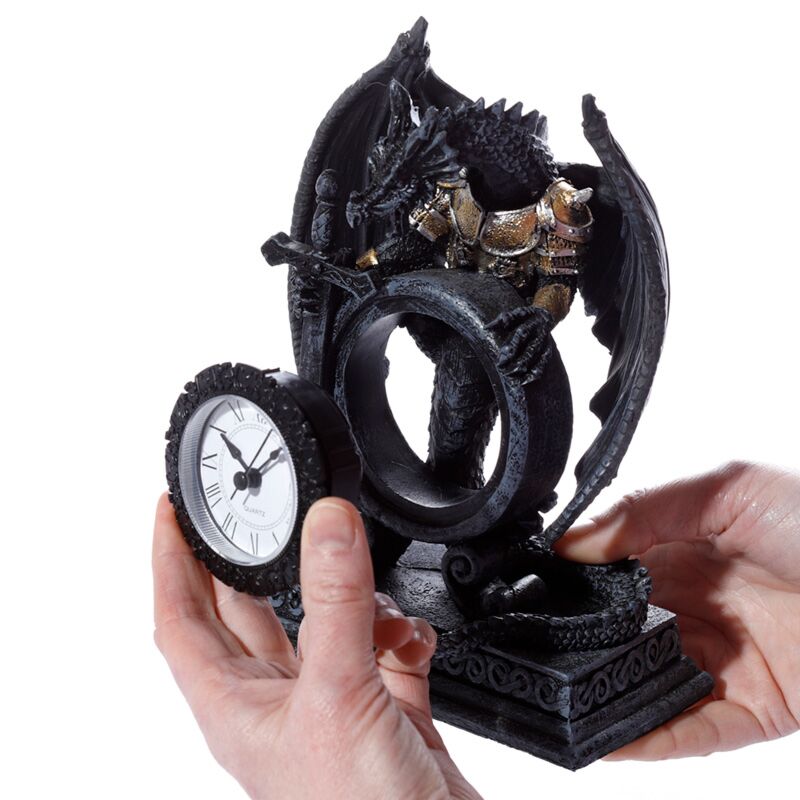 Gothic Armoured Dragon Mantel Shelf Clock 20cm