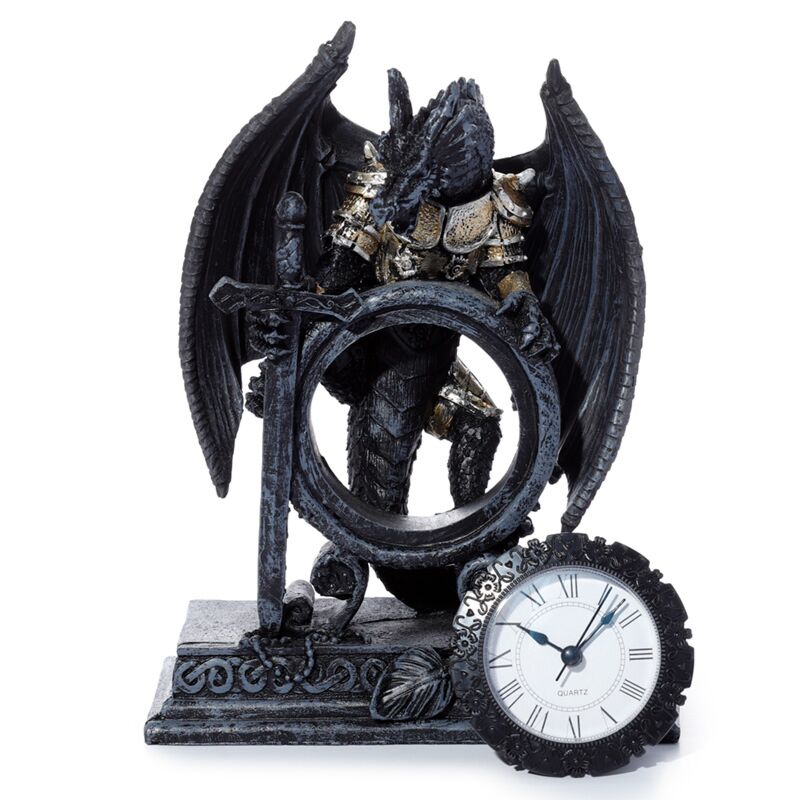 Gothic Armoured Dragon Mantel Shelf Clock 20cm