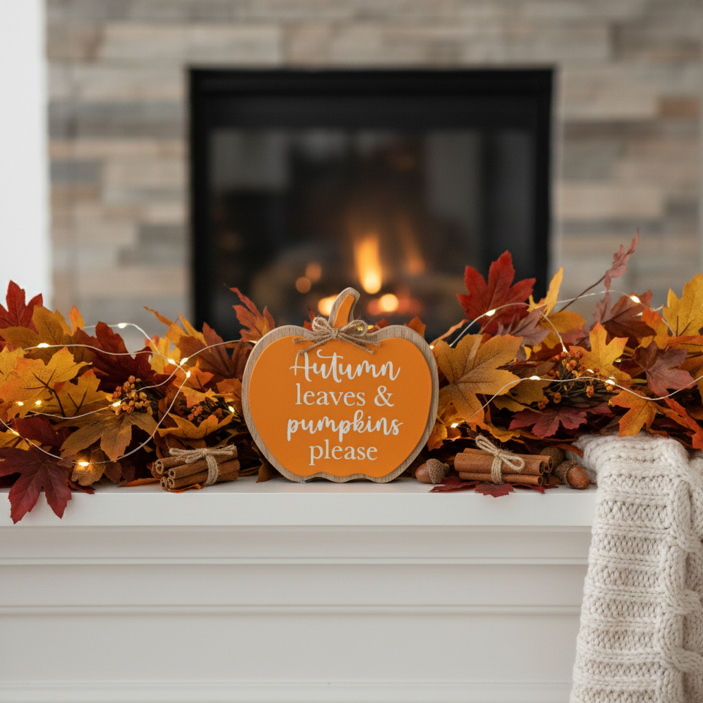 Autumn Leaves Pumpkin Plaque - Mantelpiece Styling