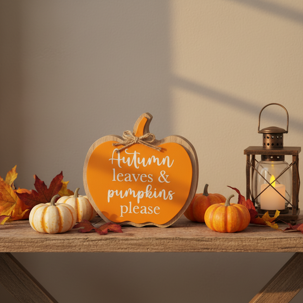 Autumn Leaves Pumpkin Plaque - Rustic Shelf Styling