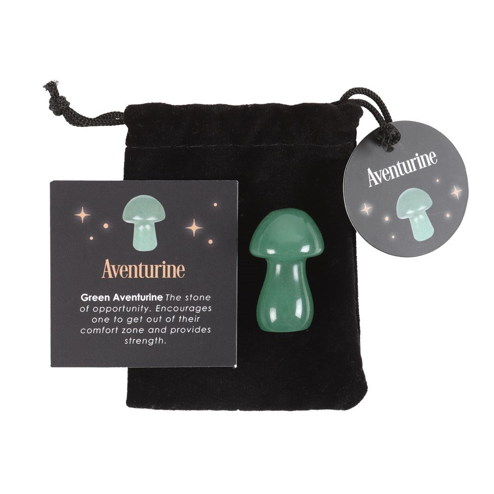 Aventurine Crystal Mushroom Carving & Drawstring Bag