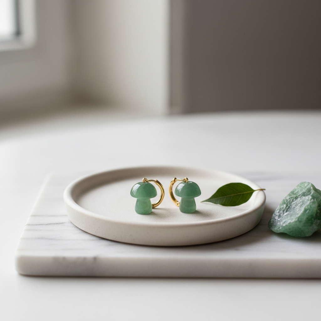 Aventurine Crystal Mushroom Earrings Lifestyle