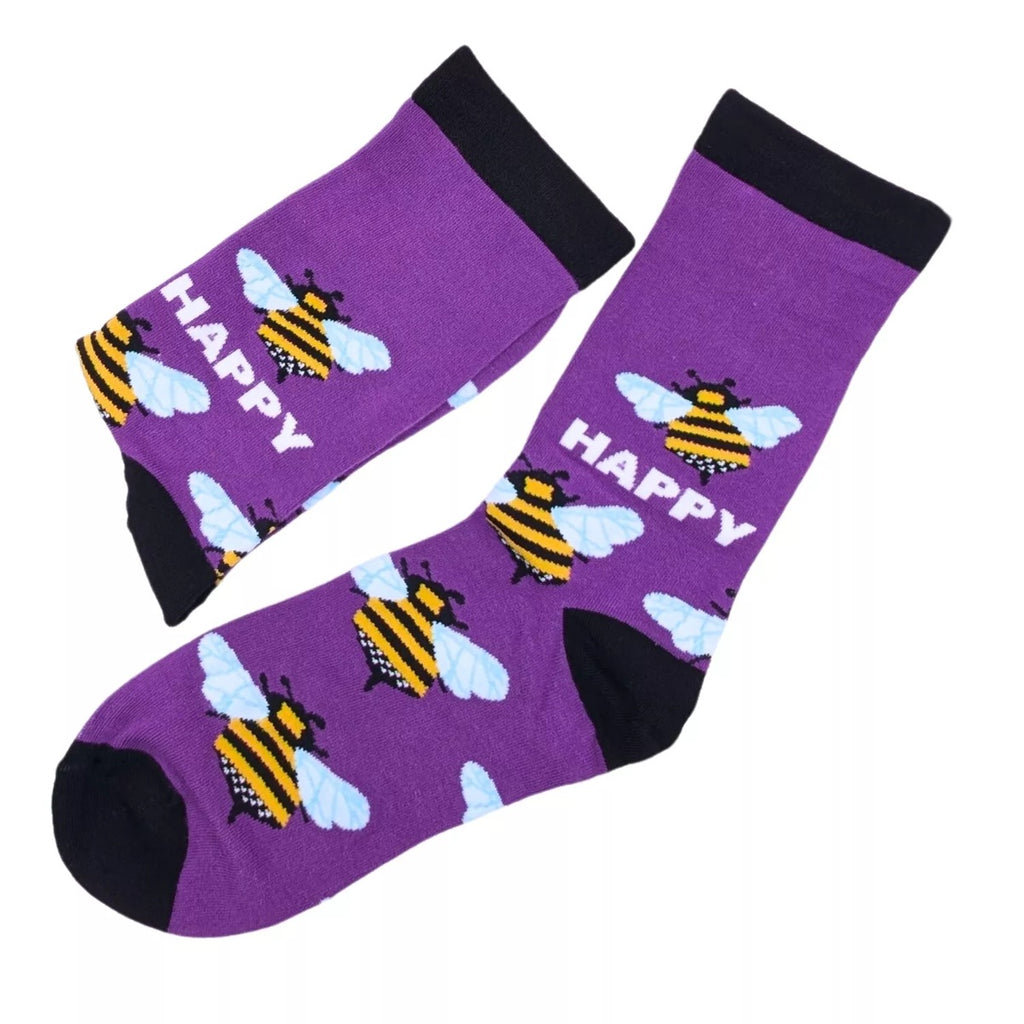 Bamboo socks “Bee happy” UK 4-7, cheerful and comfortable everyday wear