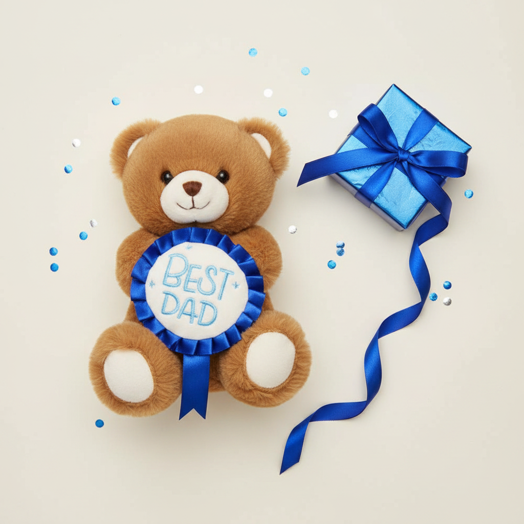 Best Dad Bear Holding Rosette Plush Toy 10"