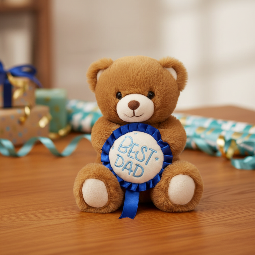 Best Dad Bear Holding Rosette Plush Toy 10"