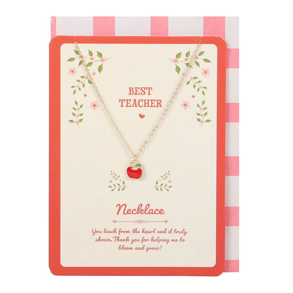 Best Teacher Apple Necklace & Greetings Card