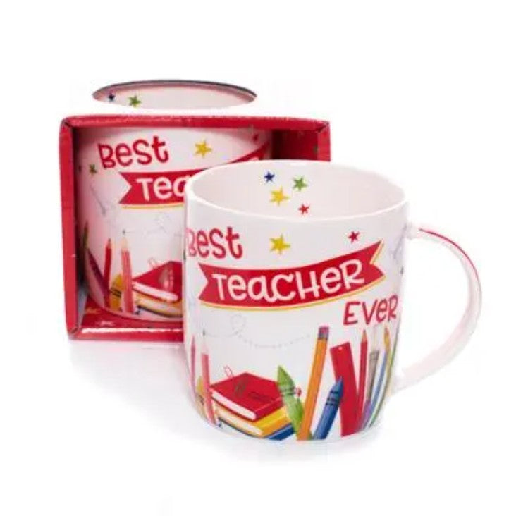 Ceramic mug featuring “Best Teacher Ever!” text with clean teacher appreciation design.