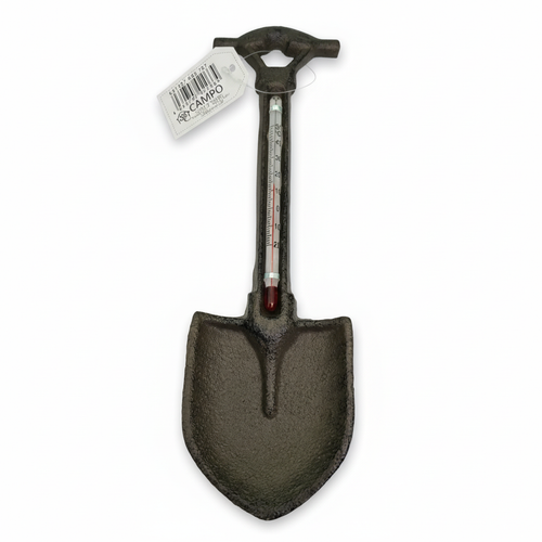 Cast iron garden spade thermometer, rustic garden decor with temperature display