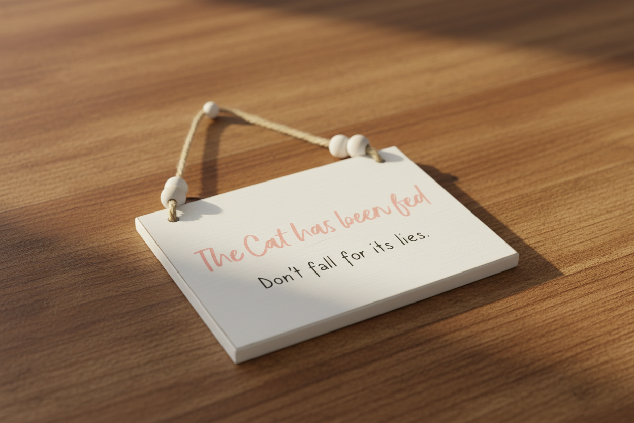 Cat Fed Sign on Wood - With String Hanger