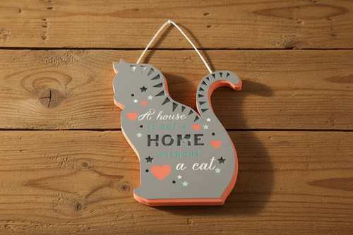 Cat Sign Flat on Wooden Surface