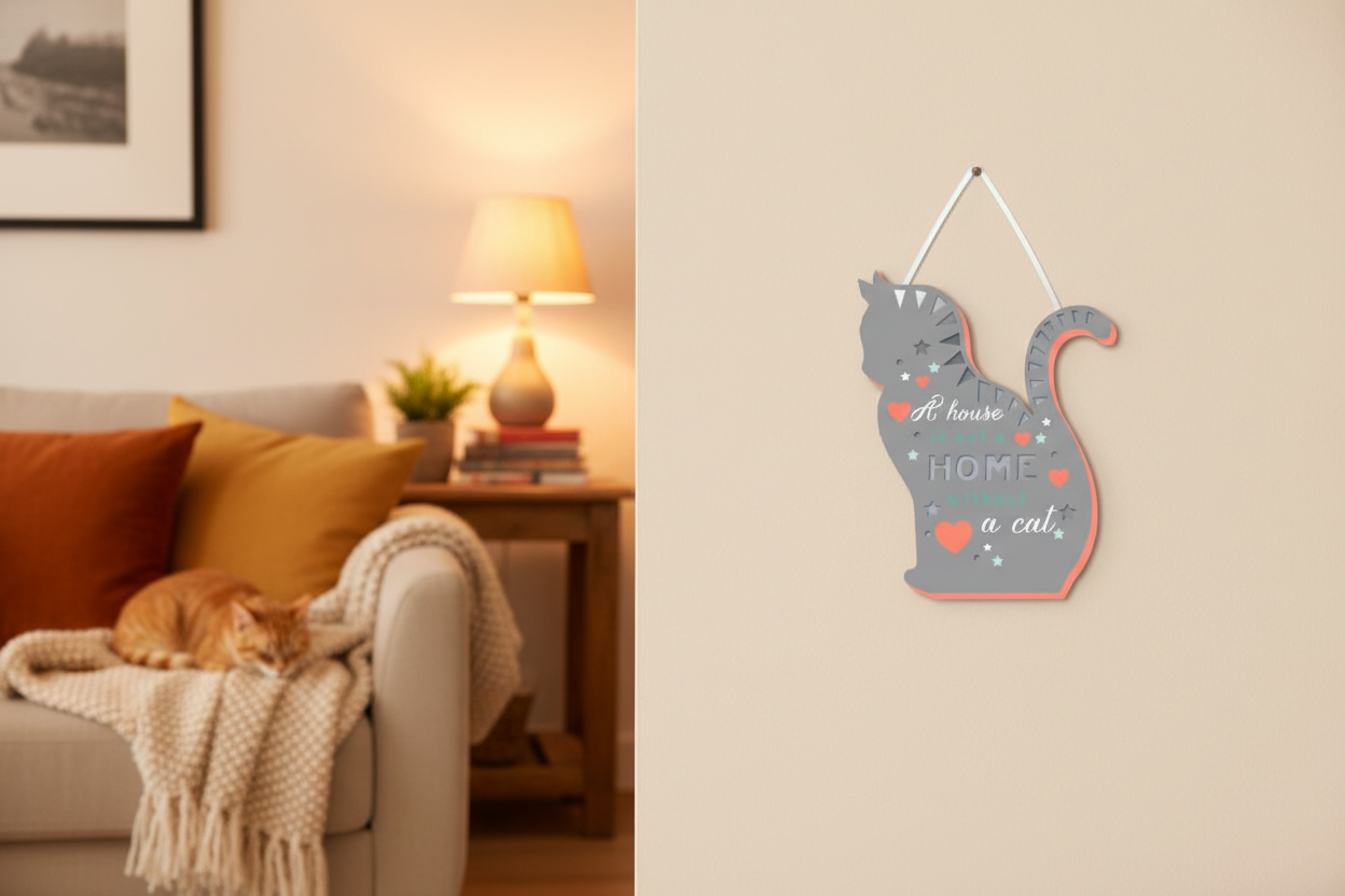 Cat Sign in Cosy Living Room