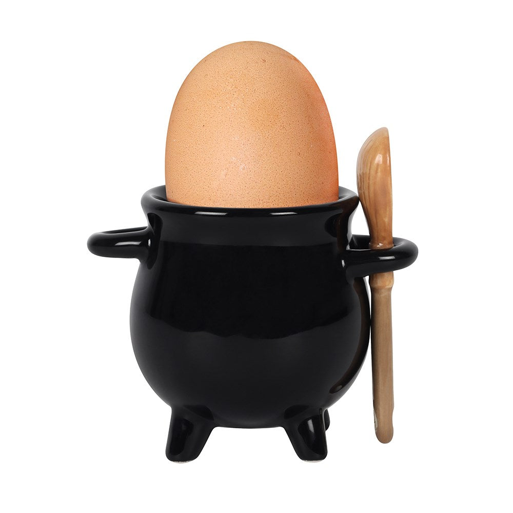 Ceramic Cauldron Egg Cup & Broom Spoon