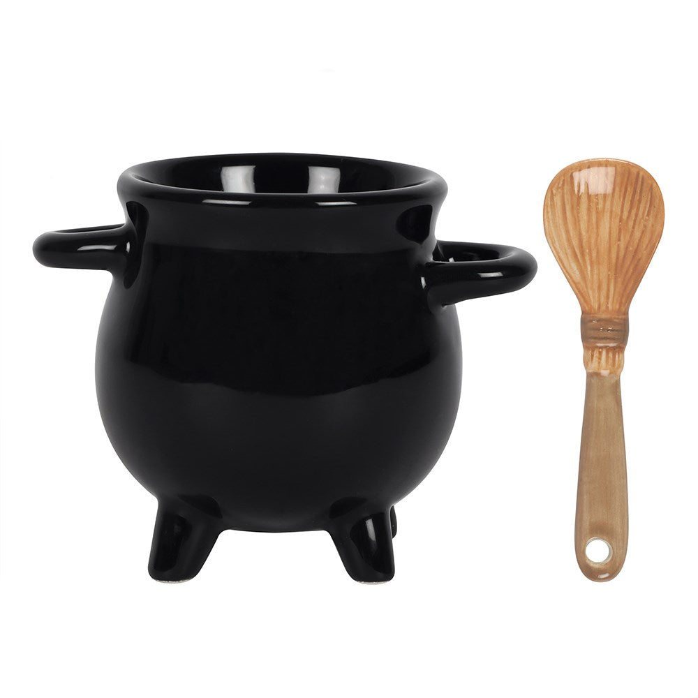 Ceramic Cauldron Egg Cup & Broom Spoon