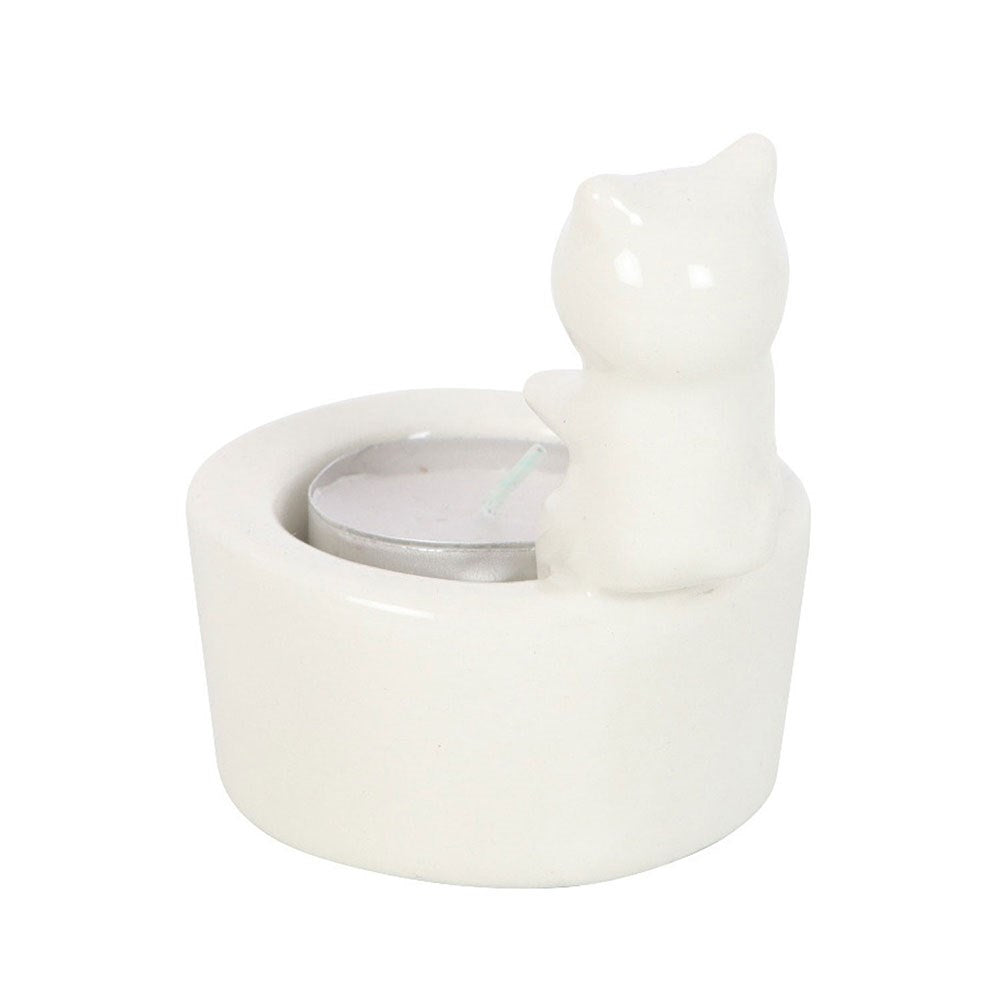 Ceramic White Cat Tealight Candle Holder