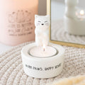 White ceramic cat tealight candle holder, cute and calming home accessory