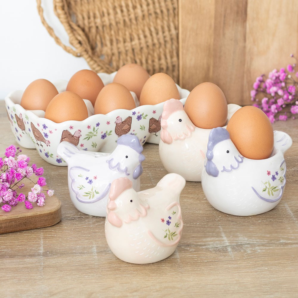 Hen Print Ceramic Egg Crate