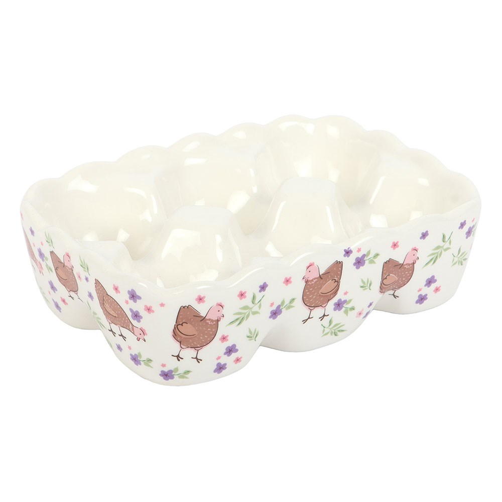 Hen Print Ceramic Egg Crate