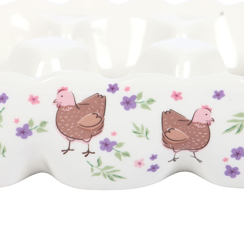 Hen Print Ceramic Egg Crate