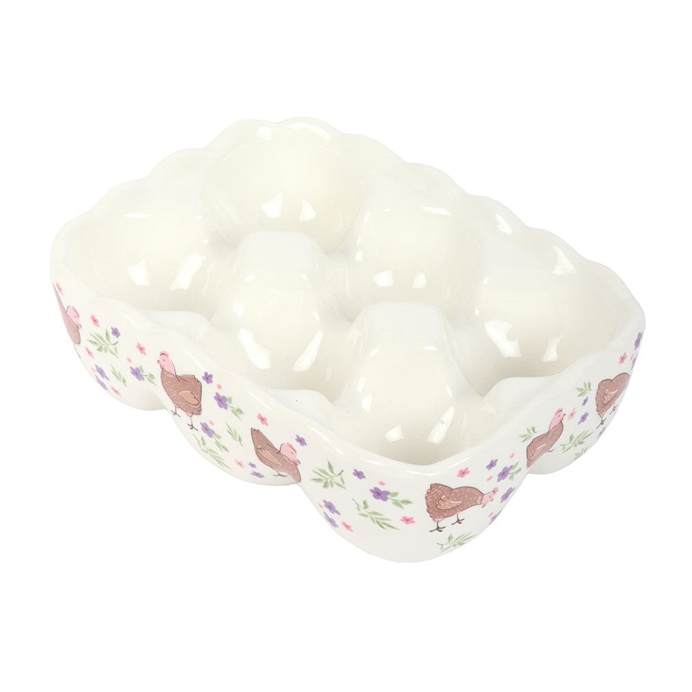 Hen Print Ceramic Egg Crate