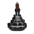 Black ceramic ripple effect backflow incense burner, creates soothing flowing smoke visuals