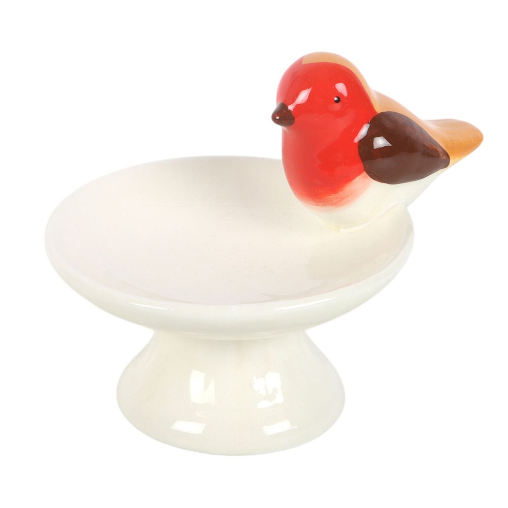 Ceramic Robin On A Bird Bath Trinket Dish
