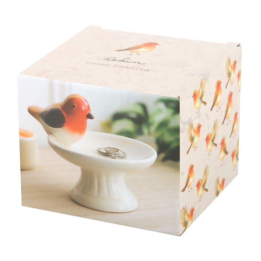 Ceramic Robin On A Bird Bath Trinket Dish