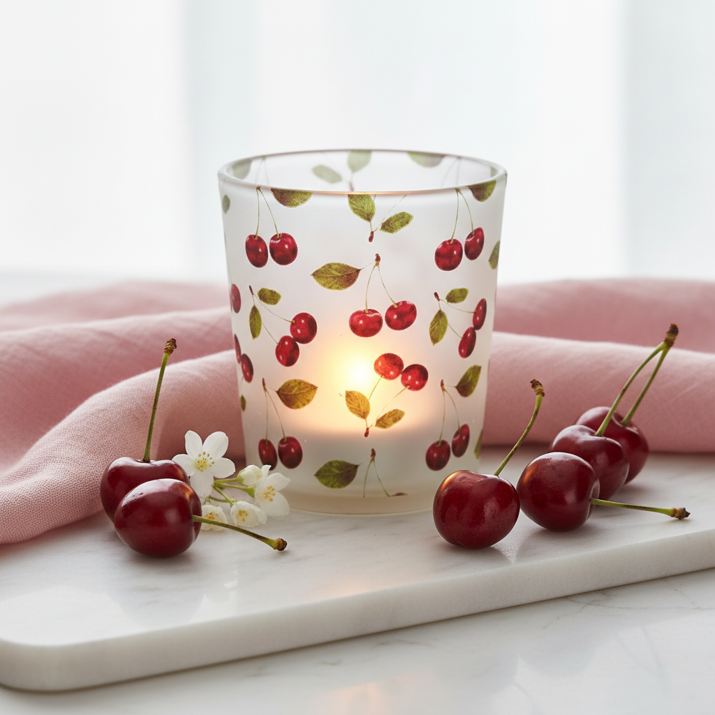 Cherry Votive - Marble & Pink Linen