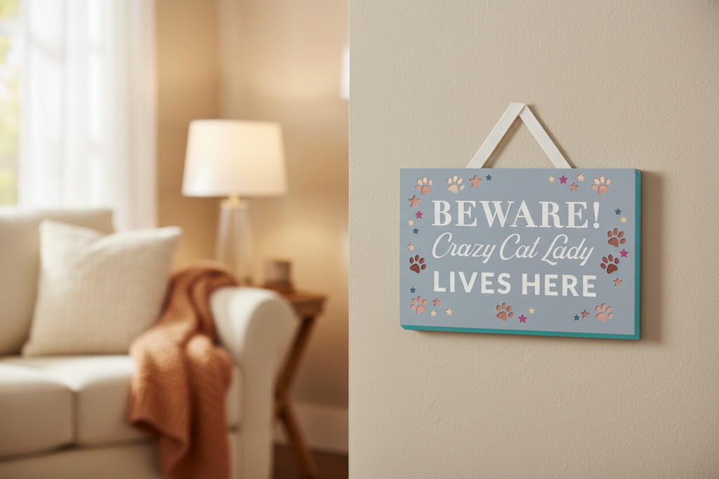 Crazy Cat Lady Sign on Living Room Wall - Take 2