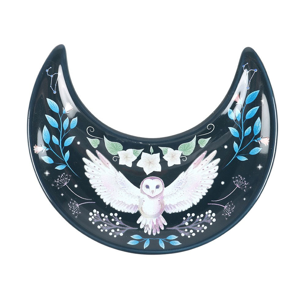 Crescent Moon Shaped Owl Ceramic Trinket Dish