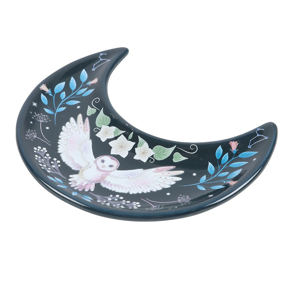 Crescent Moon Shaped Owl Ceramic Trinket Dish