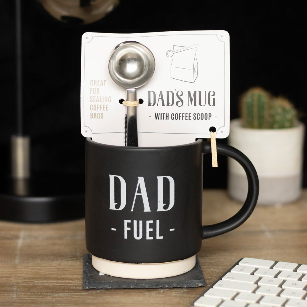 Dad fuel mug with coffee scoop clip, practical and fun gift for coffee lovers