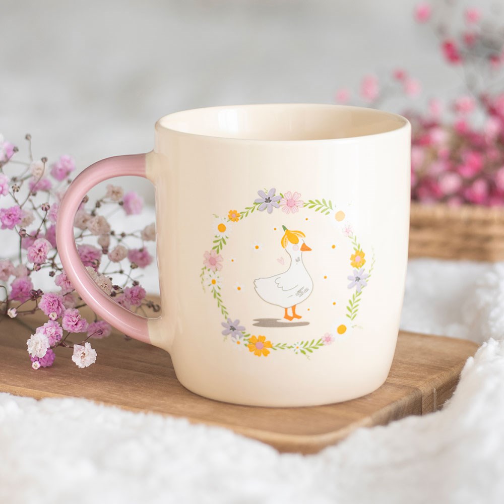 Daisy and duck floral ceramic mug, bright and cheerful for everyday use