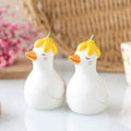 Daisy and duck ceramic salt and pepper pots, playful and decorative dining accessory