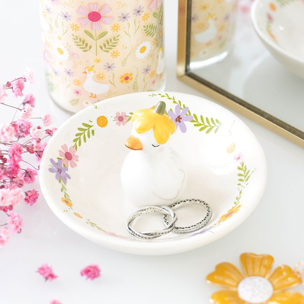 Daisy and duck ceramic trinket dish, perfect for jewellery or small items