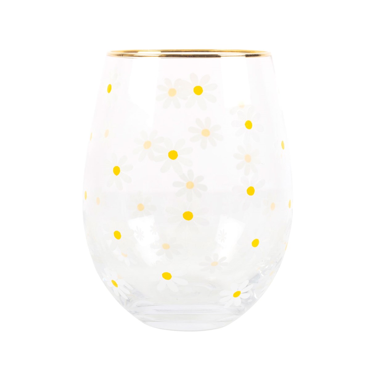 Daisy Print Stemless Wine Glass
